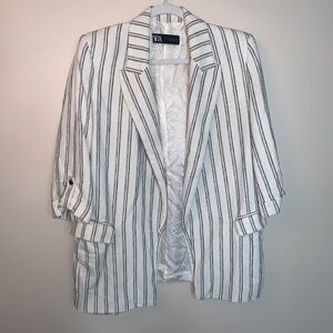 Zara Cotton Linen Striped Blazer M